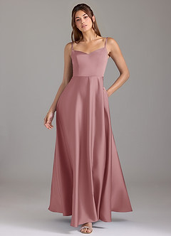 Azazie Marley Bridesmaid Dresses Dusty Rose A-Line Off the Shoulder Stretch Satin Convertible Dress image1