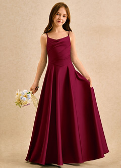 Azazie Coconut Girls Formal Sukienki dla dziewczynek sypiących kwiaty Linia A Pofałdowany Satyna elastyczna Długość podłogi Sukienka image3