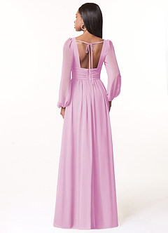 Azazie Norah Bridesmaid Dresses Candy Pink A-Line V-Neck Long Sleeve Chiffon Dress image2