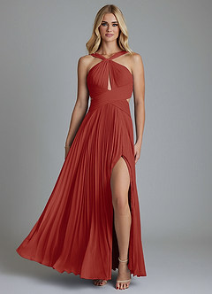 Azazie Hosanna Bridesmaid Dresses Terracotta A-Line Pleated Chiffon Dress image6