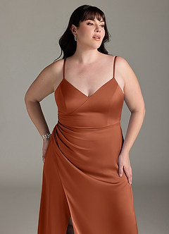 Azazie Marchella Bridesmaid Dresses Cedar Rose A-Line Corset Stretch Satin Dress image11
