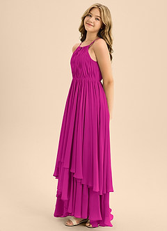 Azazie Elliora Junior Fuchsia A-Line Pleated Chiffon Dress image6