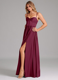 Azazie Tyla Robes de demoiselle d'honneur Robe Trapèze en Satin extensible Encolure en Forme de Cœur Mûre image6
