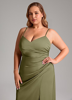 Azazie Azuree Bridesmaid Dresses Pistachio A-Line Pleated Stretch Satin Dress image6