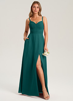 Azazie Terese Bridesmaid Dresses Peacock A-Line Pleated Chiffon Dress image6