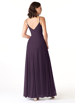 Azazie Evalin Bridesmaid Dresses Plum A-Line V-Neck Pleated Mesh Dress image4