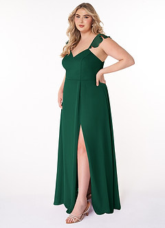 Azazie Everett Bridesmaid Dresses Emerald A-Line V-neck Ruched Chiffon Dress image8