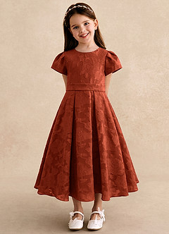 Azazie Princes Flower Girl Dresses Auburn A-Line Pleated Floral Burnout Dress image4