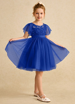Azazie Queenie Robe Demoiselle D'honneur Fillette Robe Trapèze en Dentelle Bleu Roi image5