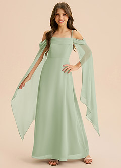 Azazie Moana Junior Linia A Pofałdowany Szyfon Długość podłogi Młodsza druhna Sukienka image3