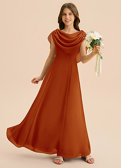 Azazie Lambie Junior Paprika A-Line Pleated Chiffon Dress image3