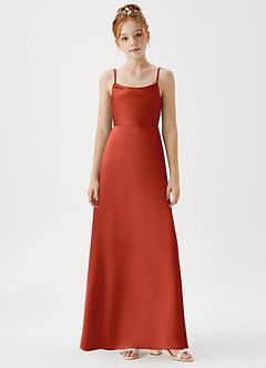 Azazie Shale Junior Rust A-Line Stretch Satin Dress image6