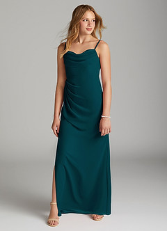 Azazie Mai Junior Pine Sheath Pleated Chiffon Dress image3