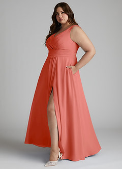 Azazie Karina Bridesmaid Dresses Salmon Pink A-Line Pleated Chiffon Dress image8