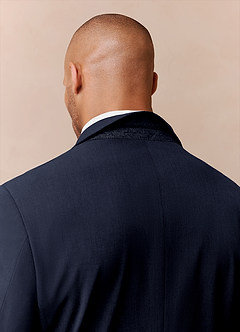 front Savile Navy Blue Wool Blend Suit Jacket