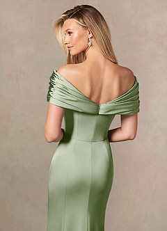 Azazie Auberdeen Mother of the Bride Dresses Dusty Sage Mermaid Pleated Stretch Satin Dress image6