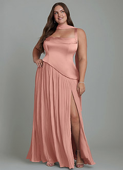Azazie Stephanie Robes de demoiselle d'honneur Robe Trapèze en Satin extensible Plissé Rosette image15