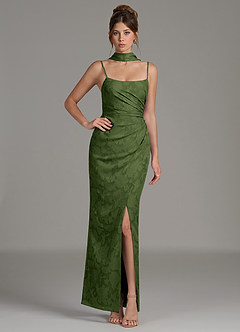 Azazie Calandra Robes de demoiselle d'honneur Robe Fourreau en Blumen-Burnout Plissée Olive image5