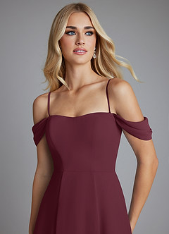 Azazie Seriana Vestidos de damas de honor Vestido de Cabernet de Gasa de Corte en A con Vestidos sin tirantes image7