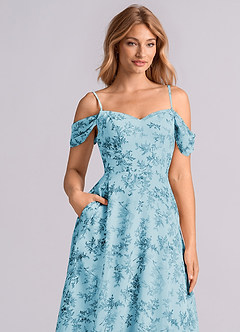 Azazie Marley Bridesmaid Dresses Blue Fern Floral A-Line Off the Shoulder Chiffon Convertible Dress image6