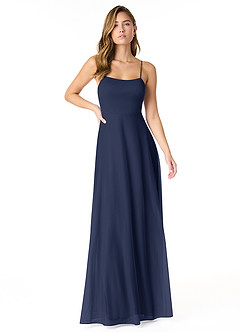 Azazie Rae Bridesmaid Dresses Dark Navy A-Line Bow Mesh Dress image1