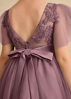 Azazie Queenie Robe Demoiselle D'honneur Fillette Robe Trapèze en Dentelle Mauve Vintage image6