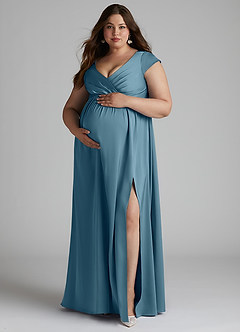 Azazie Allessia Maternity Bridesmaid Dresses A-Line Pleated Stretch Satin Floor-Length Dress image11