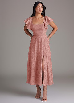 Azazie Bondi Bridesmaid Dresses Rosette A-Line Ruched Floral Burnout Dress image1