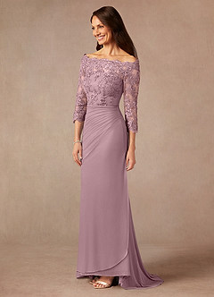 Azazie Rhonda Mother of the Bride Dresses Dusty Rose Mermaid Off the Shoulder Mesh Dress image4