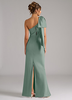 Azazie Capri Bridesmaid Dresses Silver Sage Mermaid One Shoulder Stretch Satin Dress image2