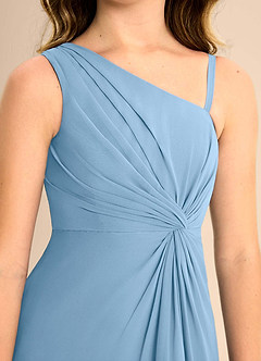 Azazie Brooke Junior Steel Blue A-Line Side Slit Chiffon Dress image7