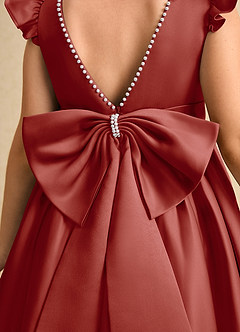 Azazie Dumpling Flower Girl Dresses Terracotta A-Line Bow Matte Satin Dress image6