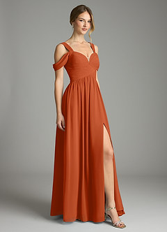 Azazie Lianne Bridesmaid Dresses Burnt Orange A-Line Off the Shoulder Chiffon Dress image5