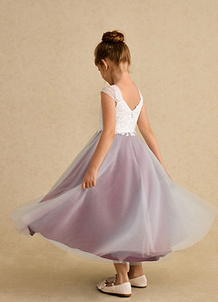 Azazie Momo Blumenmädchenkleider A-Linie Spitze Kleid Elfenbein Merlot image4