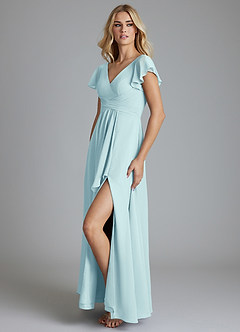 Azazie Omari Vestidos de damas de honor Vestido de Vidrio Marino de Gasa de Corte en A image4