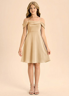 Azazie Anselie Junior Linia A Pofałdowany Satyna elastyczna Mini Młodsza druhna Sukienka image3