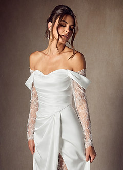 Azazie Alexa Wedding Dresses Diamond White A-Line Sweetheart Neckline Lace Dress image9