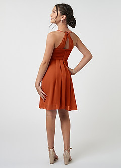 Azazie Ginny Junior Burnt Orange A-Line Pleated Chiffon Dress image4