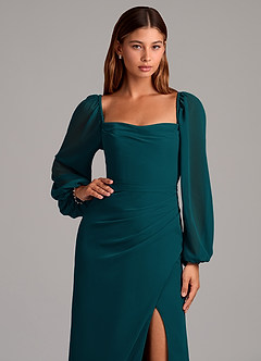 Azazie Brixley Bridesmaid Dresses Pine Mermaid Long Sleeve Chiffon Dress image7