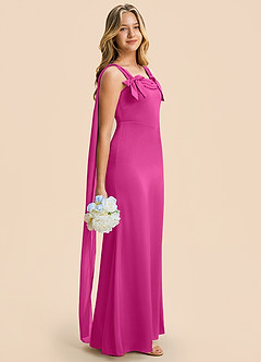 Azazie Chelsea Junior Fuchsia Sheath Pleated Stretch Satin Dress image1