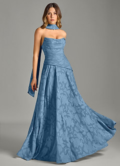 Azazie Gabriela Bridesmaid Dresses Steel Blue A-Line Strapless Floral Burnout Dress image5