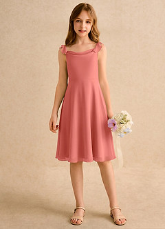 Azazie Pup Girls Formal Blumenmädchenkleider A-Linie Plissee Chiffon Kleid Lachsrosa image4