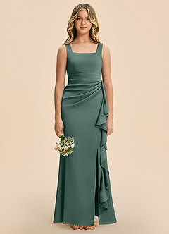 Azazie Adrienne Junior Sea Moss Sheath Pleated Stretch Satin Dress image3