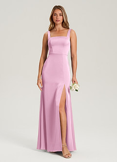Azazie Frostine Bridesmaid Dresses Candy Pink A-Line Bow Stretch Satin Dress image1