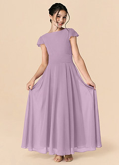 Azazie Payton Junior Wisteria A-Line Bow Chiffon Dress image3