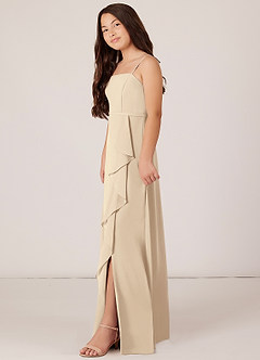 Azazie Kaylee Junior Champagne A-Line with Belt Chiffon Dress image3