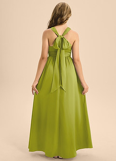 Azazie Jaylah Junior Lemongrass A-Line Pleated Stretch Satin Dress image2