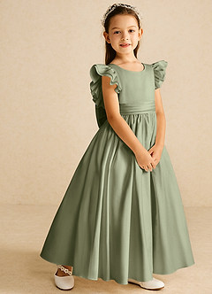 Azazie Piglette Flower Girl Dresses Pistachio A-Line Bow Matte Satin Dress image5