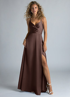 Azazie Davis Brautjungfernkleider A-Linie Plissee Stretch-Satin Kleid Ganache image2