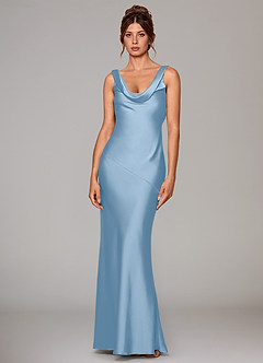 Azazie Rylina Bridesmaid Dresses Powder Blue Mermaid Stretch Satin Dress image1